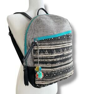 Pistil It Girl Backpack Multi Color Textured Canvas Faux Leather Book Bag